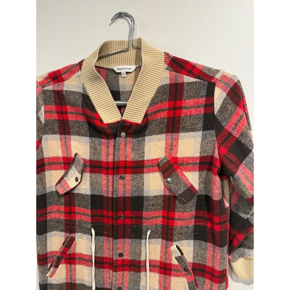 Davi & Dani Shacket Women's Large Red Plaid Flannel Drawstring Waist 3/4 Sleeve - Picture 5 of 7